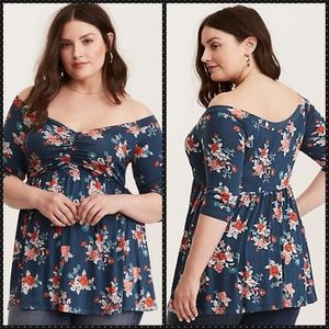 Torrid Teal
Floral Off Shoulder Babydoll Top
